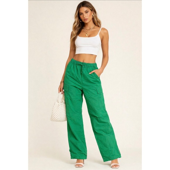 Love Tree Pants - Love Tree Kelly Green Cargo Pants Small Parachute Festival Grunge Rave Summer